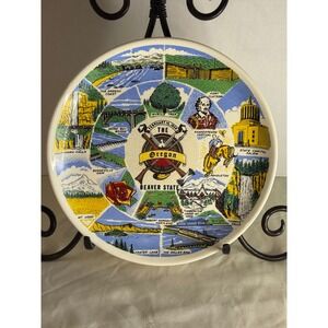 Vintage Oregon Souvenir Plate Beaver State Landmarks Crater Lake Pendleton Decor